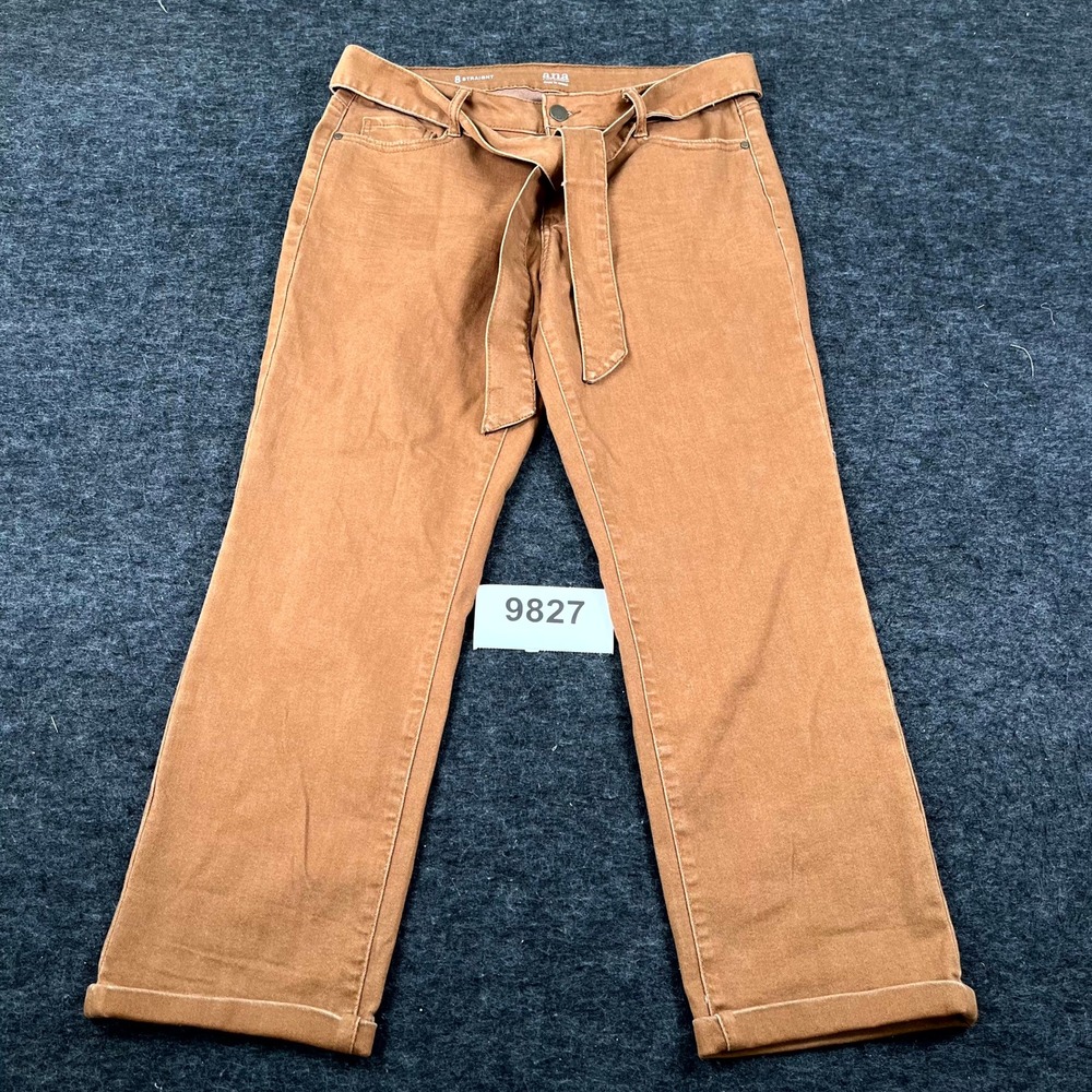 ana A New Approach Straight Jeans Womens 8 Brown Denim Cotton Stretch Dark Wash
